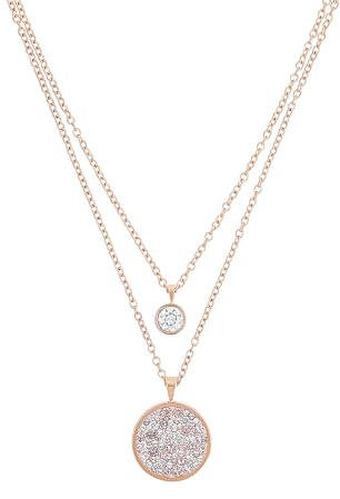 s.Oliver Kette mit rundem Anhänger für Damen, Kristalle von Swarovski und Edelstahl, IP Rose