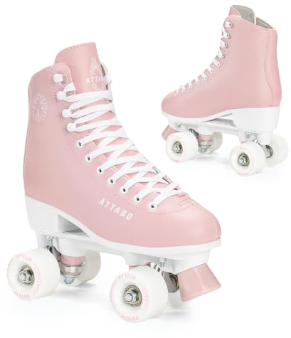 ATTABO Damen Rollschuhe Serena Größe 39 EU Größenverstellbar ABEC-3 Aluminium Skate Leder Obermaterial Zehenschutz Sicheres Bremsen Präzisionspassung 82A Räder