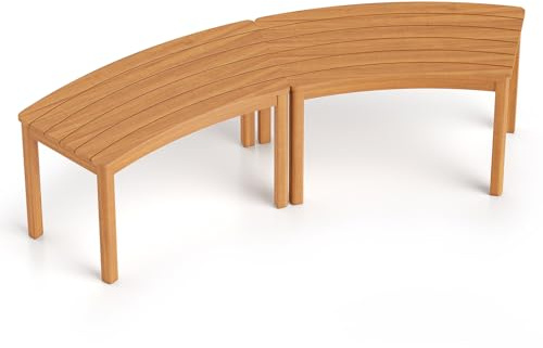 COSTWAY Gartenbank Holz Wetterfest 2er Set, Sitzbank ohne Rückenlehne, Gebogene Holzbank, Parkbank aus Akazienholz, Bank für Garten, Balkon, Terrasse (Natur)
