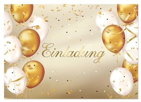 ePicsoa 12x Einladungskarten Gold Luftballons mit Umschlägen, Einladungkarten Geburtstag, Hochzeitseinladungskarte, für Feste, Geburtstage und Hochzeiten – Elegante Hochzeitsjubiläen