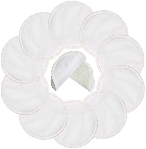 Pinowu Wiederverwendbare Stilleinlagen (10 Stück), waschbare hautfreundliche Stilleinlagen - auslaufsicher, saugfähig & ultraweich zum Stillen mit Wäschenetz (3 Lagen, 12 cm)