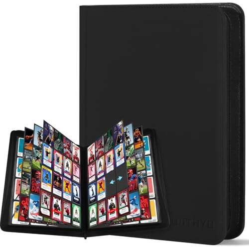 WITHYU 16 Taschen Sammelalbum für Karten, 1024 Karten Kapazität - Wasserdichter Karten Ordner Side Loading mit Reißverschluss für TCG, Fußball & Sammelkarten, Tragbar (Schwarz)