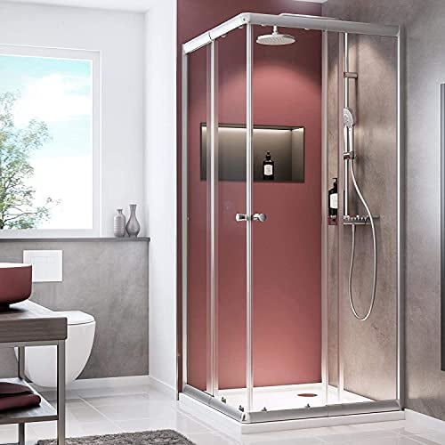 Schulte Duschkabine variabel 75-90 cm, z. B. 90x90 cm, 80x80 cm, 85x85 cm, Eckeinstieg 180 cm mit Schiebetüren, 4 mm Sicherheitsglas (ESG) Klar hell, Silber Grau, EP19442-169-50