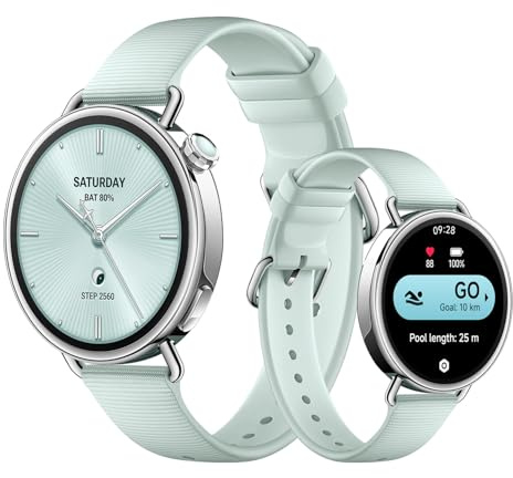 XIAOMI Watch S4 41mm Smartwatch – Edelstahlgehäuse, Ultraleicht, 150+ Sportmodi, präzise Menstruationszyklus-Vorhersage, Sicherheits-Notruffunktion, Fluorkautschuk-Armband (Mintgrün)