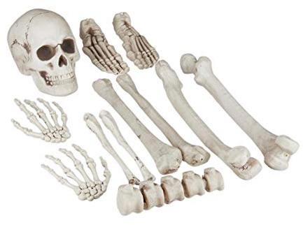 Relaxdays Dekoknochen, 12 TLG Set, Halloween Deko, Außen & Innen, XXL | Knochen, Totenschädel & Skeletthände, Horror Deko