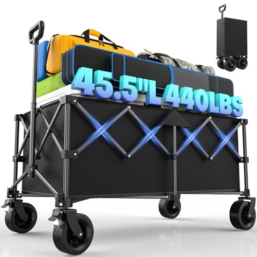 Kitsure 230L Bollerwagen faltbar 200KG Belastbar – Handwagen mit verstellbarem Griff, Offroad-Rädern, Transportwagen für Camping, Garten, Strand & Einkäufe, Schwarz, 115×60×96cm