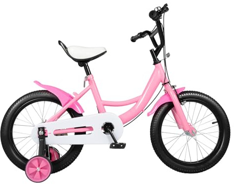 DioPaiB Kinderfahrrad 16 Zoll, Kinder Fahrrad für ab 5-8 Jahre Mädchen und Jungen, Kinderfahrrad mit Stützräder, Kinder Fahrrad Höhenverstellbar 58-69cm, Fahrräder Tragfähigkeit 50kg, Rosa