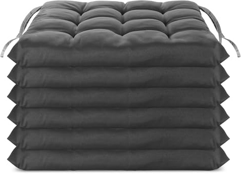 Brandsseller 6er Set Stuhlkissen 40x40x5 cm Sitzkissen Polster Stuhlauflage mit Haltebändern Dekokissen für Indoor Outdoor gesteppt - Anthrazit