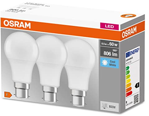 Osram LED-Lampe | Sockel: B22d | Kaltweiß | 4000 K | 8,50 W | matt | LED BASE CLASSIC A, Weiß
