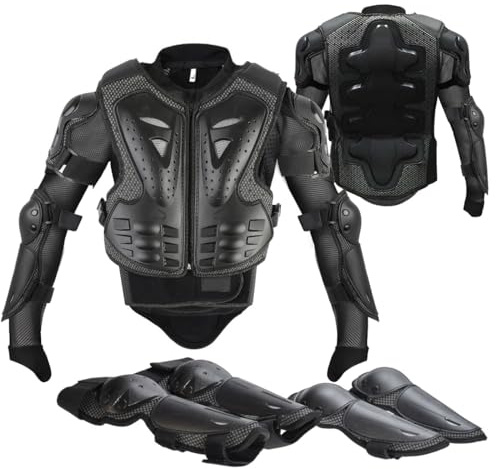 JUSTDOLIFE Stück Motorrad Schutz Jacke,Kinder Motorrad rüstung mit Knieschoner Ellbogenschoner Brustpanzer Racing für Outdoor Sport - 4/6/8/10/12/14 Jahre (Schwarz)