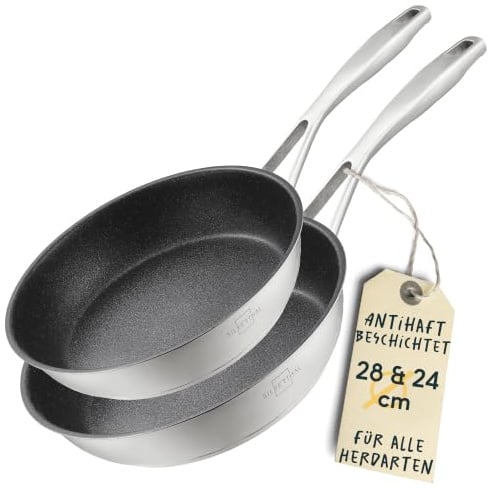 SILBERTHAL Bratpfannen Set 2-teilig 24 und 28 cm Antihaft Beschichtet | Fettarm braten von Fisch bis Pfannkuchen, alles löst sich mühelos. Stapelbar, auf allen Herdarten, bis 250 Grad