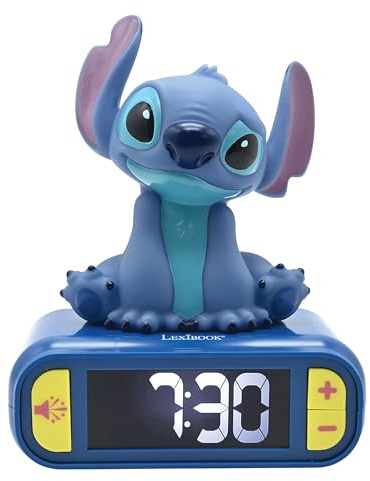 Lexibook, Disney Stitch, Nachtwecker, Sounds und Melodien, hintergrundbeleuchtetes LCD-Display, beleuchtet, Schlummerfunktion, Blau, RL800D