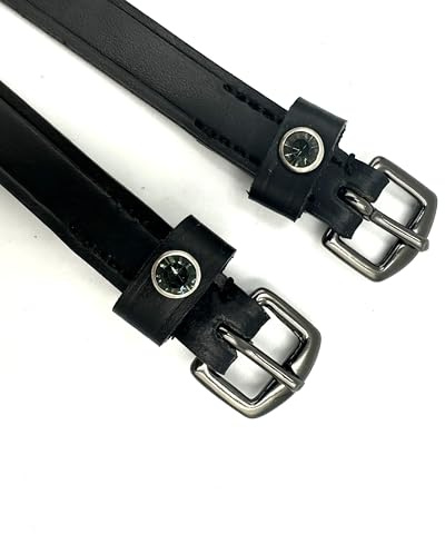Equine Smile ES4010 Sporenreimen mit Strass Kristall aus Leder für Sporen Ersatzriemen Zubehör Pferdespornriemen Reitsporenriemen Fixierung von Reitsporen (Schwarz Leder/Schwarze Strasssteine)