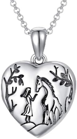 LONAGO 925 Sterling Silber Personalisiertes Foto Medaillon das Bilder Pferd Wolf und Mädchen Herz Medaillon Anhänger Halskette Schmuck Hält
