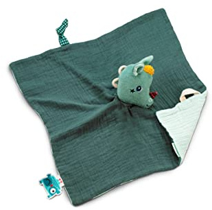 Lilliputiens, Joe der Drache, Schmusetuch mit Fingerpuppe, ab Geburt | Kopf als Fingerpuppe, Schnullerband und Namensetikett, Bio-Baumwolle und Polyester, maschinenwaschbar