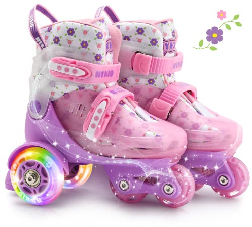 Rollschuhe Kinder,4 verstellbare Größen,Stabile und Sichere 3-Punkt-Konstruktion,Mädchen-Rollschuhe für Anfänger mit atmungsaktivem Obermaterial,Leicht und Lustig