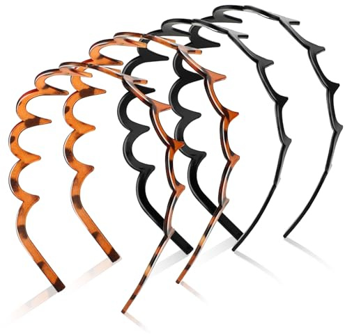 Hanyousheng 4 Stück Gewellte Kunststoff Haarband, Zickzack Haarreif, Haifischzahn Haarkamm Haarband, Rutschfestes Stirnband für Sport Fitness Tägliches für Damen Und Mädchen