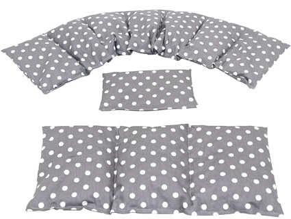 Körnerkissen STERNE, PUNKTE, UNI u.s.w. 3 er Set Langes 80 x 18 cm 8 Kammer + 3 Kammer + kleines Kirschkernkissen Wärmekissen XXL Schulterkissen Nackenkissen Mikrowelle (Punkte, Grau)