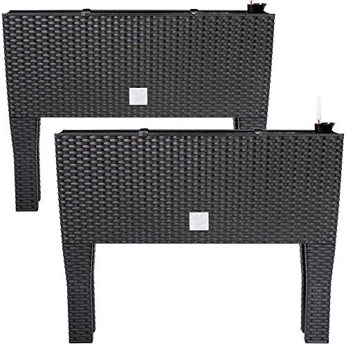 Deuba® Hochbeet 2in1 Funktion Balkonkasten 30L Bewässerungssystem mit abnehmbaren Füßen Polyrattan Beet Garten Balkon Kunststoff Anthrazit 60x25cm
