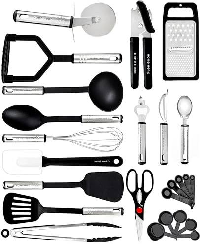 Küchenutensilien Set Kochset - Antihaft Hitzebeständiger Küchenhelfer Set - Pfannenwender Kochlöffel set - Küchen Gadgets (25-tlg Nylon Set)