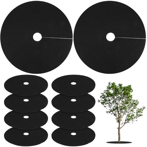 Cabilock 10 Stück Mulchring Baumschutzmatte Vlies Baumschutz Unkrautmatten（Außendurchmesser 52 cm * Innenlochdurchmesser 6 cm）