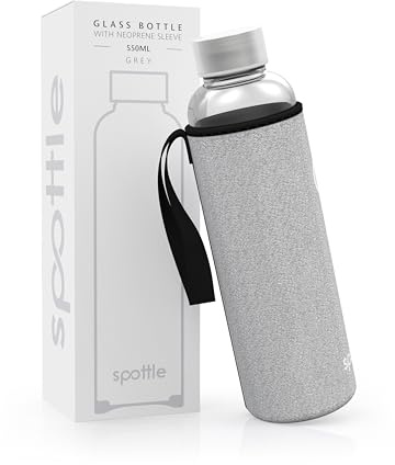 spottle Glasflasche 500ml, 750ml & 1L [KOHLENSÄURE GEEIGNET] - Trinkflasche aus Glas 1 Liter mit Schutzhülle - Edelstahl-Schraubverschluss - Auslaufsicher & BPA-Frei [SPÜLMASCHINENFEST]