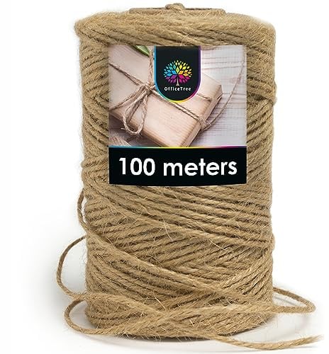 OfficeTree 100m Jutegarn 2mm - Bastelschnur - Kordel Natur - Paketschnur Naturfaser - Juteschnur - Juteband für Gartenbedarf zum Geschenk verpacken Dekoration - Jute Schnur basteln - Jute Twine