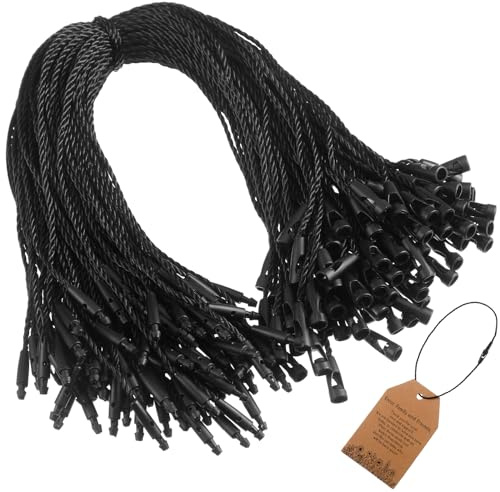 Shappy 100 Stück Nylon Schnur für Hängeetiketten Einwegpreis Nylonschnur mit Schnappverschluss zum Anbringen von Etiketten Sicherheit Etiketten Befestigung Haken Schnur für Produkt Kleidung (Schwarz)