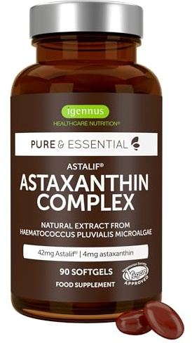 Igennus Ultra Pure Astaxanthin – Antioxidantien-Komplex mit 42 mg H. pluvialis, enthält 4 mg natürliches Astaxanthin, 90 vegane Kapseln, gentechnikfrei