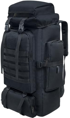 Vaupan 80L Wandern Rucksack, Camping Rucksack, wasserdichte große Outdoor Sport Reise Daypack MOLLE Rucksack für Männer Frauen (Schwarz)