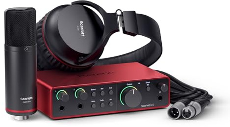 Focusrite Scarlett 2i2 Studio 4. Gen USB-Audio-Interface-Bundle für Songwriter – mit Kondensatormikrofon und Kopfhörer für Aufnahmen, Streaming und Podcasting