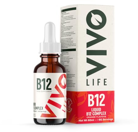 Vivo life - Vitamin B12 Complex, hochwirksame Gesundheitsergänzung, flüssige Tropfen mit Orangengeschmack, 60ml, 60 Portionen