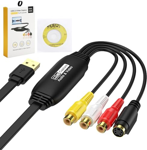 VHS auf USB 2.0 Video Grabber, USB 2.0 Video Capture Card VHS Digitalisieren Gerät Konverter Audio Alte VHS Mini DV Hi8 DVD VCR zu Digital-Konverter für Windows XP/Vista/Win 11/10/7/8/8.1 & Mac etc