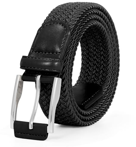 JasGood Geflochtener Stretchgürtel Stoffgürtel Elastischer Gürtel für Herren und Damen Dehnbarer Flechtgürtel Golfgürtel für Herren Jeans Hosen,Schwarz,120cm