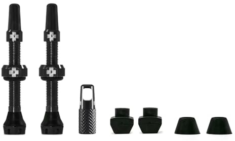 Muc-Off Schwarze Presta Tubeless Ventile, 44 mm - Hochwertige Anti-Leck Fahrradventile mit integriertem Werkzeug zum Entfernen des Ventilkerns