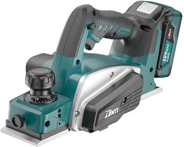 DNTI Professional Akku-Hobel 20 V 82 mm Hobelbreite bis 2 mm Spantiefe Handhobel Akku-Randhobel Elektrohobel 15000 U/min, Ideal für Holzarbeiten Möbel und DIY-Projekte 1 * 4.0AH Batterie