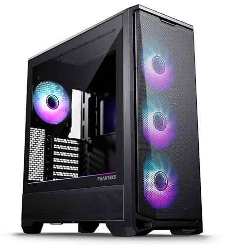 PHANTEKS Eclipse G400A Gaming Midi Tower Schwarz – PC Gehäuse mit 4X 140-mm-D-RGB-Lüftern, Tempered Glass, Mesh-Front, E-ATX kompatibel, 360mm Radiator Support, optimiertes Kabelmanagement