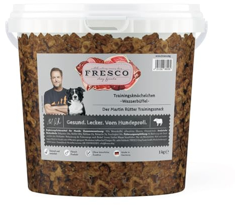 FRESCO Dog Martin Rütter Trainingsknöchelchen Wasserbüffel 1kg | Hundeleckerli hypoallergen & getreidefrei mit 92% Frischfleisch | Geruchs- & fettarm | Gesunde Hunde Leckerlis fürs Hundetraining
