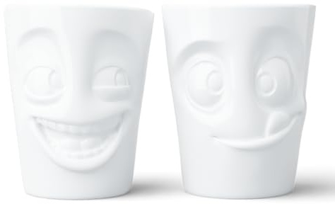 FIFTYEIGHT PRODUCTS / Tassen / Becher-Set Nr. 3, ohne Henkel „Witzig & Lecker“ (Porzellan, 2 x 350ml, Weiß, Made in Germany)