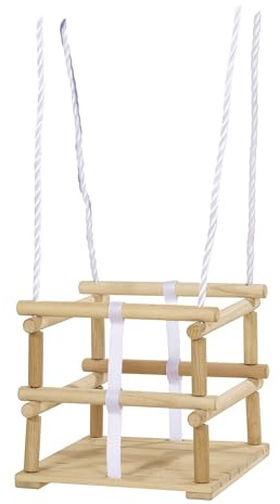 Eichhorn Gitterschaukel - Outdoor-Holzschaukel, höhenverstellbare Seile, sicherer Sitz mit Umrandung, belastbar bis 20kg, Holzspielgerät für Kleinkinder, naturfarben, ab 1 Jahr, 30x30 cm
