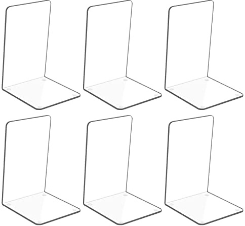 Hiziwimi 6Pcs klar Acryl Buchstützen mit Anti-Rutsch-Aufkleber, Buchstütze für Schlafzimmer Bibliothek Büro Schule und Desktop-Organizer Dekoration Geschenk, Bücherhalter für Regal