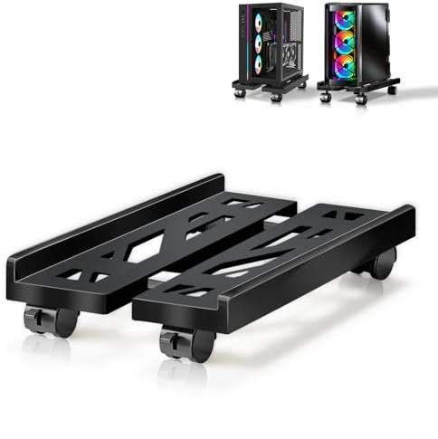 Hmfmdy CPU Ständer Für PC, Desktop Computer Tower Ständer, Einstellbare CPU Halterung, Universal Mobil-PC Ständer mit rollenden feststellbaren Lenkrollen CPU-Wagen Unter Schreibtisch - Schwarz