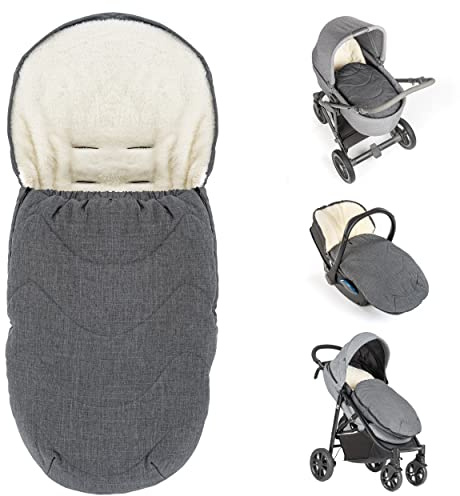 Zamboo Universal Fußsack für Babyschale, Kinderwagen Wanne und Buggy - Grau | 2in1 Winterfußsack und Sitzauflage aus kuscheligem Fleece | Baby Fusssack mit Tasche