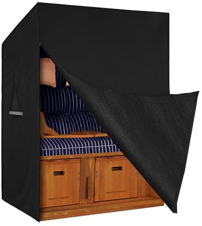 Dokon Strandkorb Schutzhülle mit Belüftungsöffnungen, Strandkorbhülle Wasserdicht Winterfest Wetterfest UV Beständiges Robustes Oxford-Gewebe Abdeckung für Strandkorb (135x105x175/140cm) - Schwarz