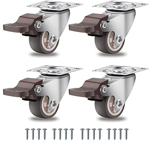 W B D WEIBIDA Möbelrollen Klein 25mm mit 4 Bremse, 360-Grad Lenkrollen Schwerlast mit 45kg Tragfähigkeit, Lautlose Rollen aus Vollgummi für Möbel Transport, Tisch, Kabinett, 4er-Set