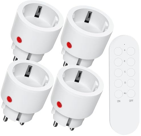 SURNICE Funksteckdosen mit Fernbedienung 4er set, 80m Reichweite, 10A 2300W Mini Funksteckdose, kompaktes programmierbares Steckdosen-Set, geeignet für Innendekorationen (Leuchten), Weihnachtsbaum