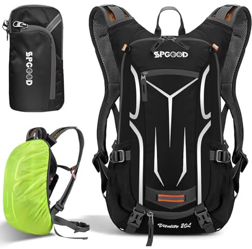 SPGOOD Fahrradrucksack 20L/25L/30L (9 Farben)-Wasserdichter Ultraleicht-für Damen & Herren Multifunktionaler-mit Regenschutzkappe/Helmabdeckung Rucksäcke MTB Mountainbike (Grau Schwarz, 20L)