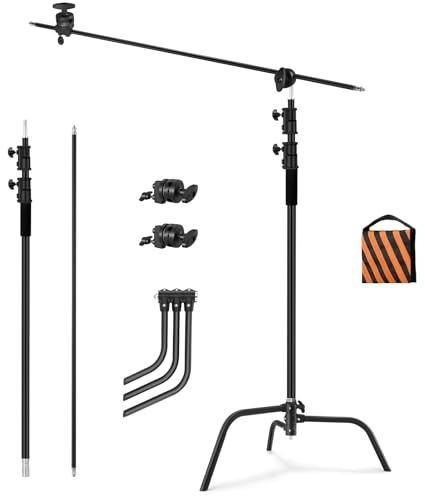 Soonpho C Stand Edelstahl Heavy Duty mit Galgenstativ 330 cm und 130cm Haltearm Kit,1 Grip Head Einstellbar,Lichtstativ,für Aufnahmestudio,Softbox,Monolights,Fotoreflektoren, Blitze,Kameras