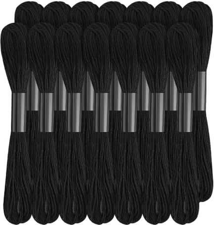 14 Stränge Schwarzer Stickgarn Set, 120 Yards Stickgarn Schwarz Strickgarn Kreuzstich Garn Ideal für Freundschaftsarmbänder und Stickarbeiten