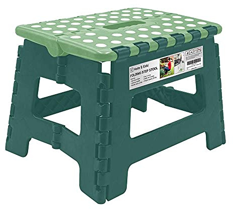 Faltbarer Tritthocker - Kunststoff Klapphocker mit Tragegriff bis 113 kg | Stabiler Klapptritt mit Anti Rutsch Design platzsparend für Küche Bad Haushalt Camping und Garten, Grün
